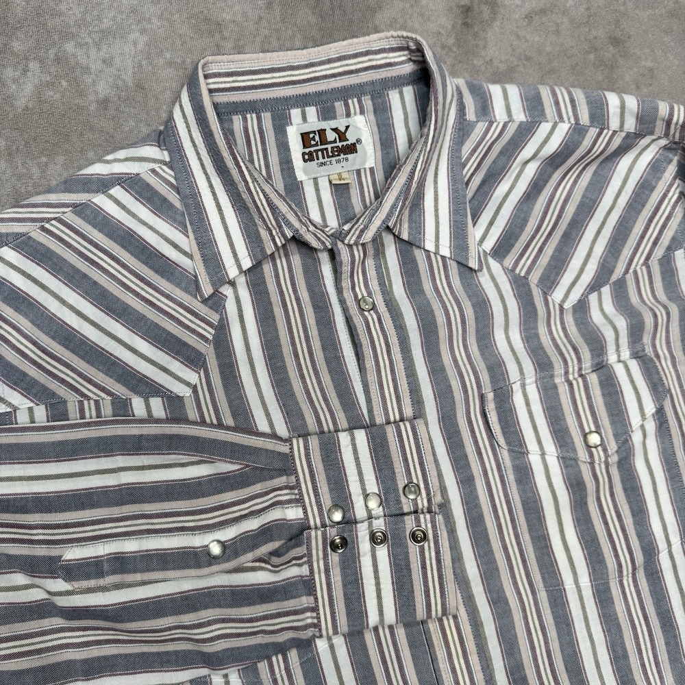Ely Cattleman Mens 16/33 Gray Striped Pearl Snap Western Shirt - 47" Chest